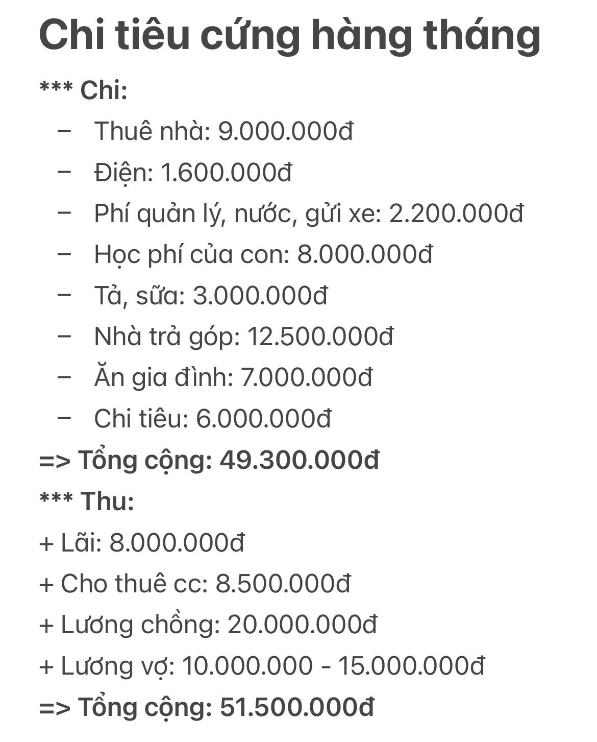 Bảng chi tiêu gần 50 triệu của vợ chồng ở TP.HCM khiến dân mạng ngơ ngác: “Ủa có nhà sao không ở?” - Ảnh 1. Bảng chi tiêu gần 50 triệu của vợ chồng ở TP.HCM khiến dân mạng ngơ ngác: “Ủa có nhà sao không ở?” - Ảnh 1.