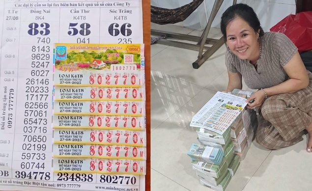 Một đại lý vừa đổi thưởng 7 tờ vé trúng độc đắc: Khách hơn 60 tuổi đi ô tô đến chở tiền về nhà - Ảnh 1.