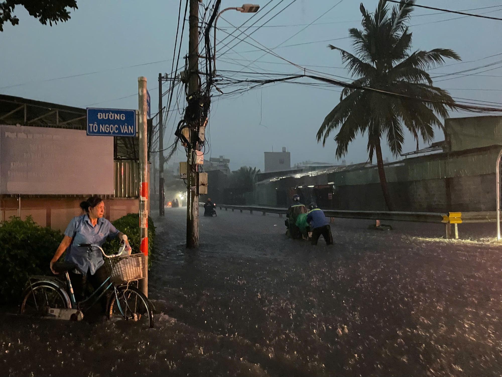 Mưa lớn bất ngờ đổ xuống TP HCM, nhiều tuyến đường đang ngập sâu, xe chết máy - Ảnh 2.