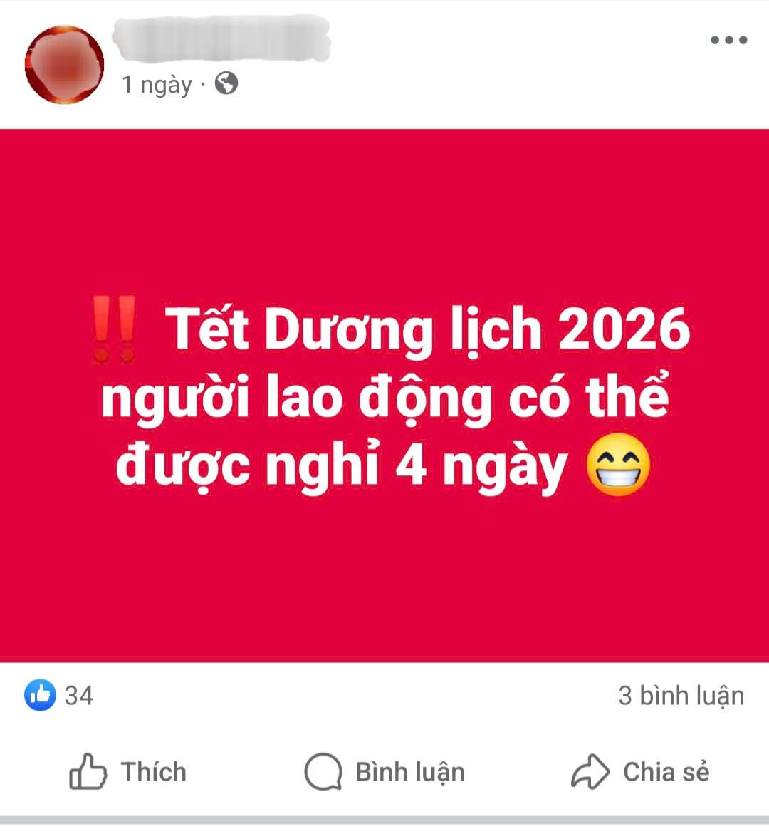 Xôn xao thông tin Tết Dương lịch 2026 được nghỉ 4 ngày - Ảnh 1.
