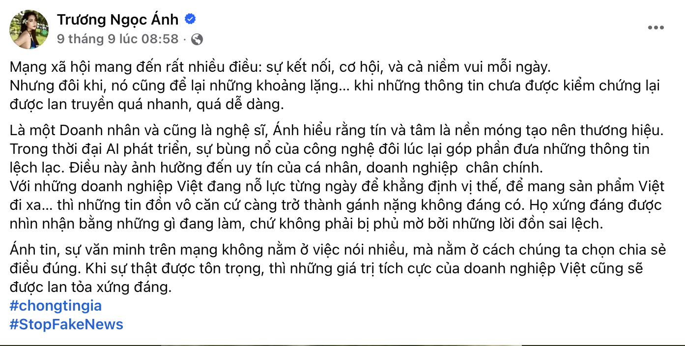 Trương Ngọc Ánh, Minh Tiệp, Lý Quí Khánh và nhiều KOLs lan toả thông điệp &quot;chống tin giả&quot; - Ảnh 2.