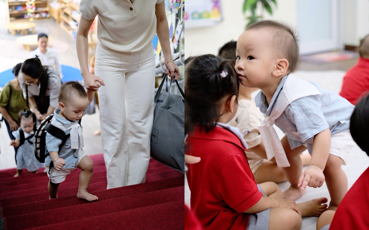 Không phải hàng hiệu, Phương Oanh chọn set đồ bình dân cho cặp song sinh đi học ngày đầu- Ảnh 2.