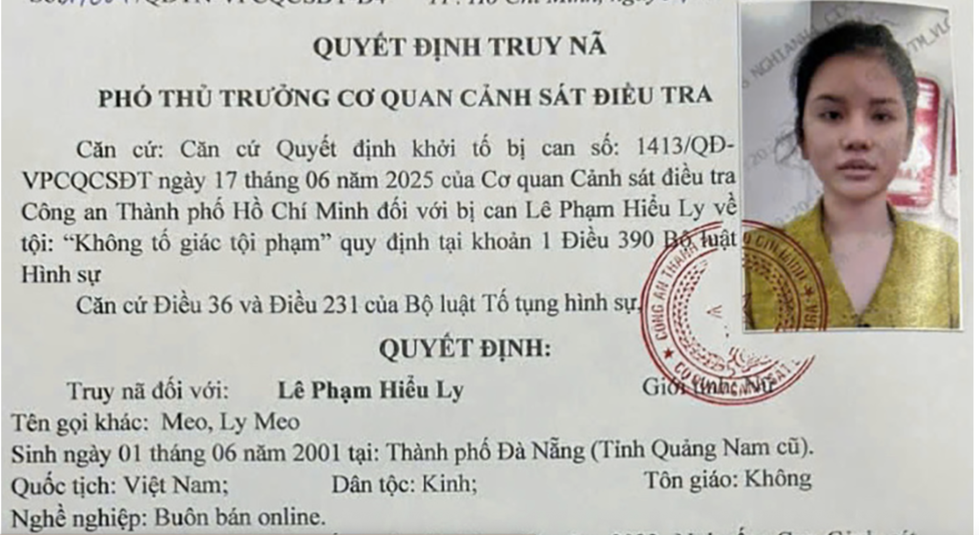 Vụ truy nã Lê Phạm Hiểu Ly: Hot girl Ly Meo liên quan gì đến đường dây ma túy từ Tam Giác Vàng? - Ảnh 1. Vụ truy nã Lê Phạm Hiểu Ly: Hot girl Ly Meo liên quan gì đến đường dây ma túy từ Tam Giác Vàng? - Ảnh 1.