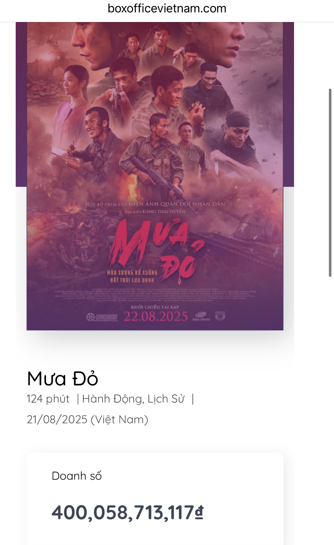 Chưa từng có trong lịch sử: Mưa Đỏ đạt doanh thu gần 55 tỷ một ngày, giữ kỷ lục khó ai có thể lật đổ - Ảnh 2. Chưa từng có trong lịch sử: Mưa Đỏ đạt doanh thu gần 55 tỷ một ngày, giữ kỷ lục khó ai có thể lật đổ - Ảnh 2.