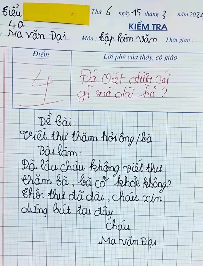 Bài văn viết thư hỏi thăm bà gây bão MXH, được 4 điểm nhưng dân mạng phán: &quot;Không oan tí nào!&quot;- Ảnh 1.