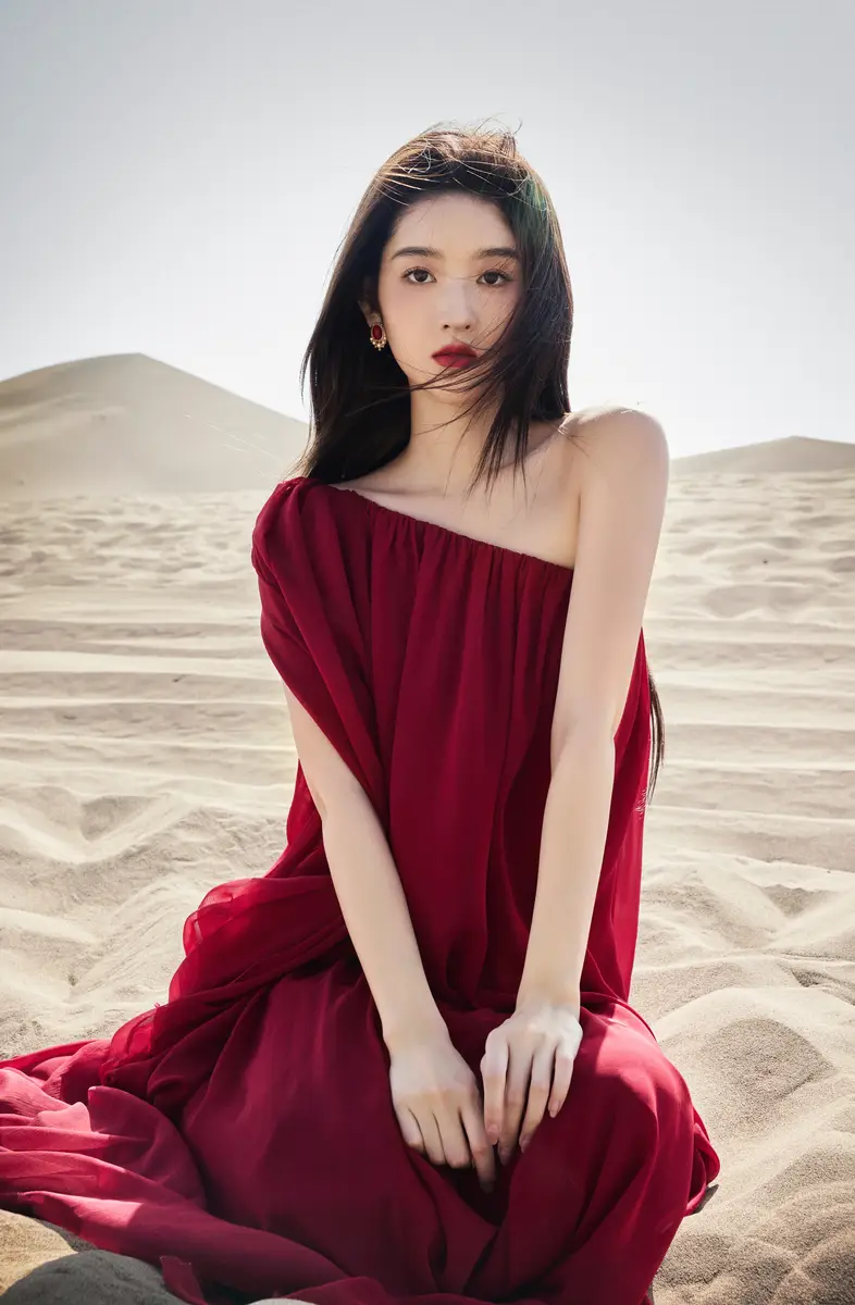 Vương Ngọc Văn “đốt cháy” cát vàng Đôn Hoàng: Đầm đỏ lệch vai đẹp đến mức sa mạc cũng phải lặng im- Ảnh 3. Vương Ngọc Văn “đốt cháy” cát vàng Đôn Hoàng: Đầm đỏ lệch vai đẹp đến mức sa mạc cũng phải lặng im- Ảnh 3.