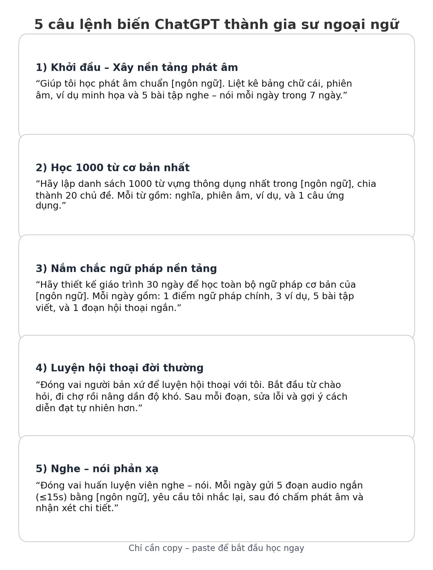 Không mất tiền triệu cho app học ngoại ngữ, 5 câu lệnh này biến ChatGPT thành gia sư miễn phí - Ảnh 1.