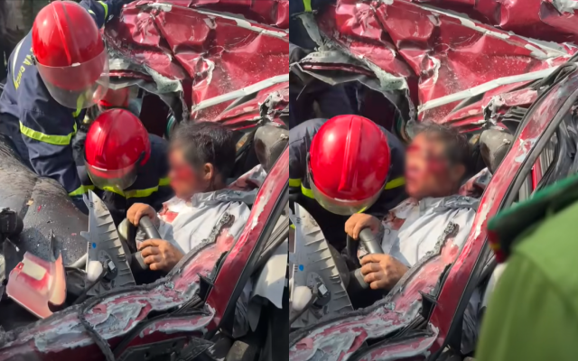 Kinh ho&agrave;ng hiện trường vụ tai nạn li&ecirc;n ho&agrave;n ở H&agrave; Tĩnh: Xe con bị v&ograve; n&aacute;t, t&agrave;i xế được đưa ra ngo&agrave;i trong t&igrave;nh trạng kh&oacute; tin- Ảnh 4.