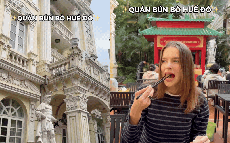 Nàng dâu Tây 1m83 "ngỡ ngàng" ăn bún bò trong biệt thự Âu Cơ: Nhân viên mặc áo dài, không gian sang chảnh như đi tiệc mà giá chỉ 85k! - Ảnh 2.