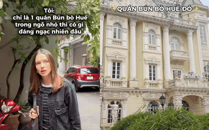Nàng dâu Tây 1m83 "ngỡ ngàng" ăn bún bò trong biệt thự Âu Cơ: Nhân viên mặc áo dài, không gian sang chảnh như đi tiệc mà giá chỉ 85k! - Ảnh 1.