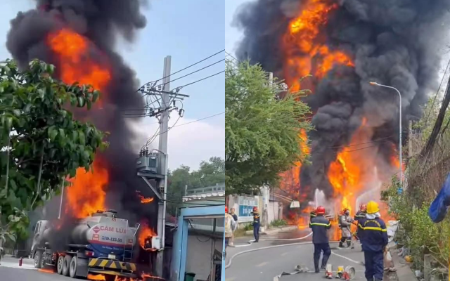Xe bồn chở xăng bốc cháy dữ dội ở Nhà Bè , TP . HCM ngày 28 / 1 / 2026 - Ảnh 1. Xe bồn chở xăng bốc cháy dữ dội ở Nhà Bè , TP . HCM ngày 28 / 1 / 2026 - Ảnh 1.