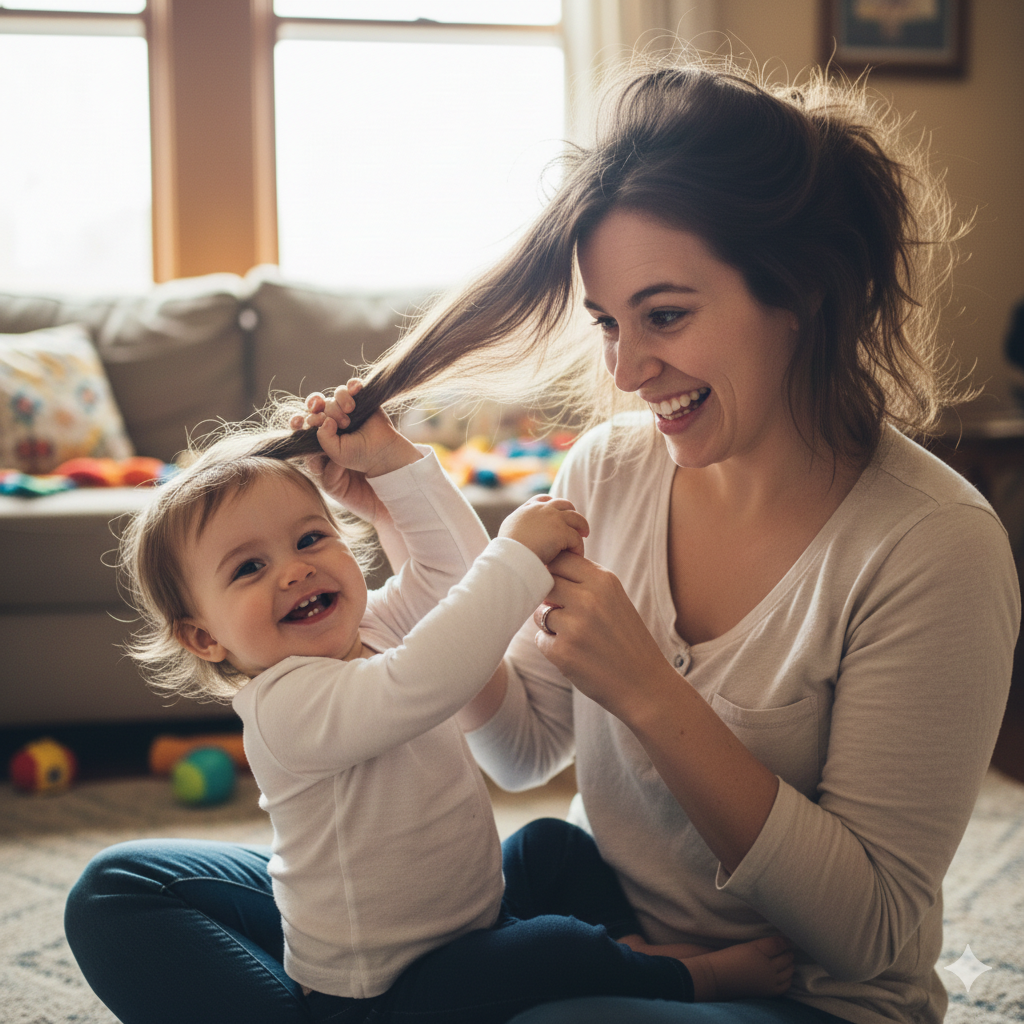 Em bé hay túm tóc mẹ không phải vì nghịch đâu, mà là vì yêu mẹ đấy!- Ảnh 2. Em bé hay túm tóc mẹ không phải vì nghịch đâu, mà là vì yêu mẹ đấy!- Ảnh 2.