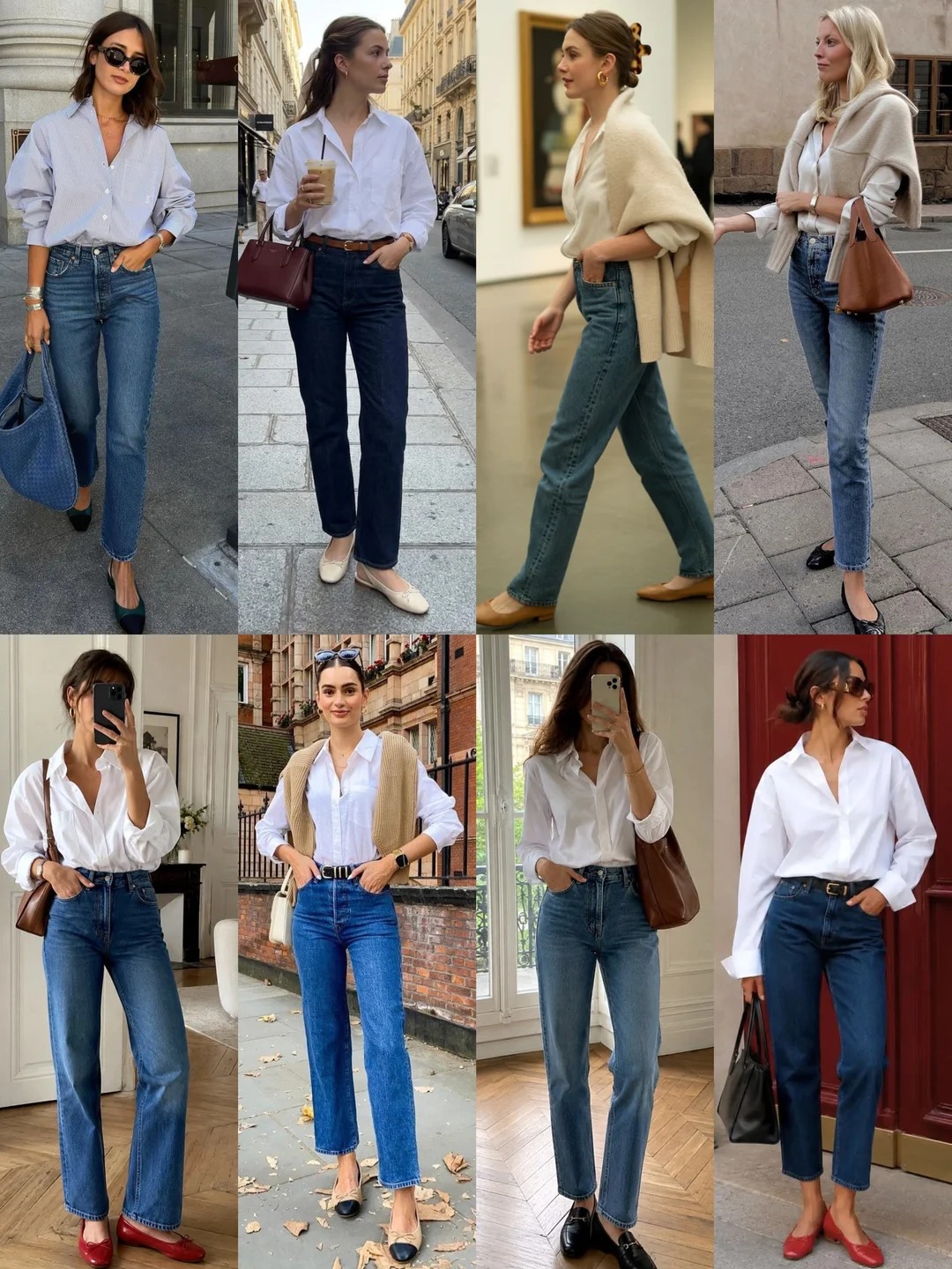 Gallery - Sơ mi trắng và jeans ống rộng: Công thức mặc đẹp cổ điển old money, tôn mọi vóc dáng
