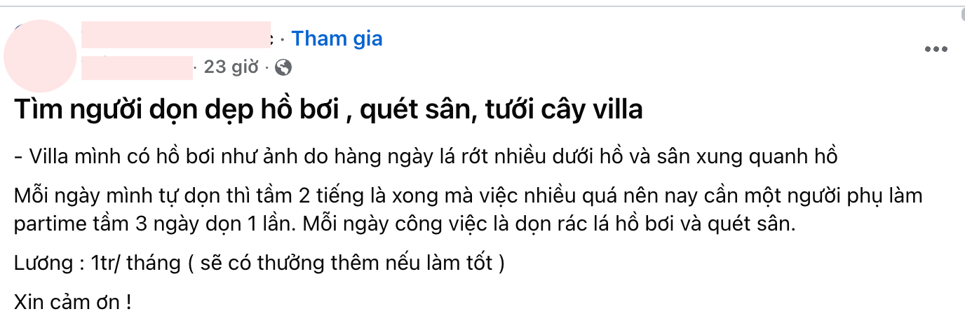 Tuyển người qu&eacute;t l&aacute; hồ bơi ở TP . HCM lương 1 triệu / th&aacute;ng g&acirc;y tranh c&atilde;i - Ảnh 1.