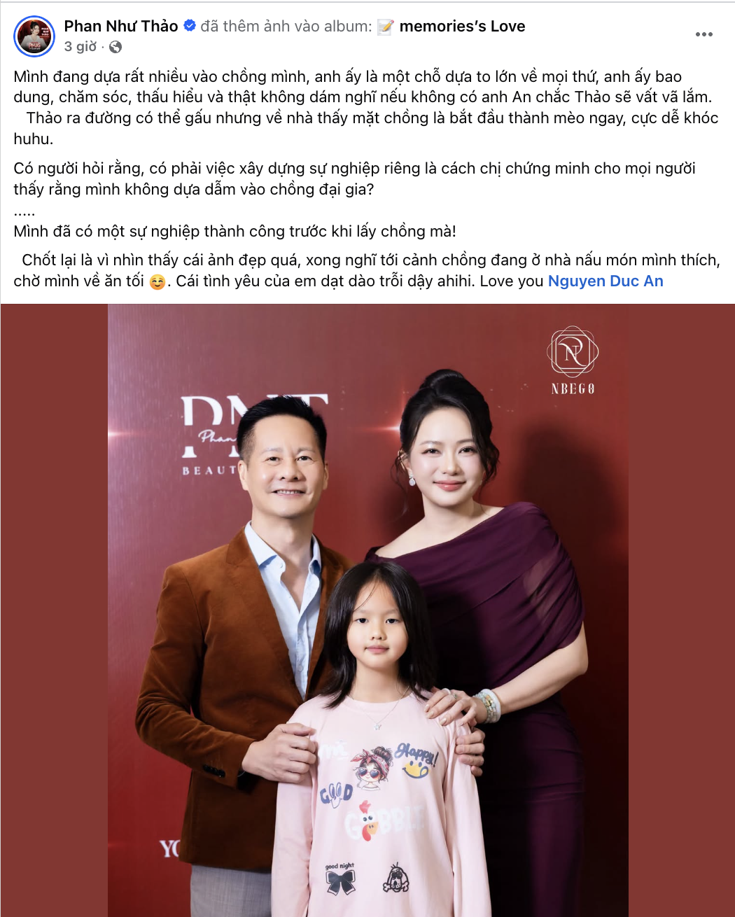 Khen chồng phải như Phan Như Thảo: Kh&ocirc;ng khoe tiền bạc, chỉ kể một chuyện ở nh&agrave; cũng đủ thấy được cưng chiều - Ảnh 1.