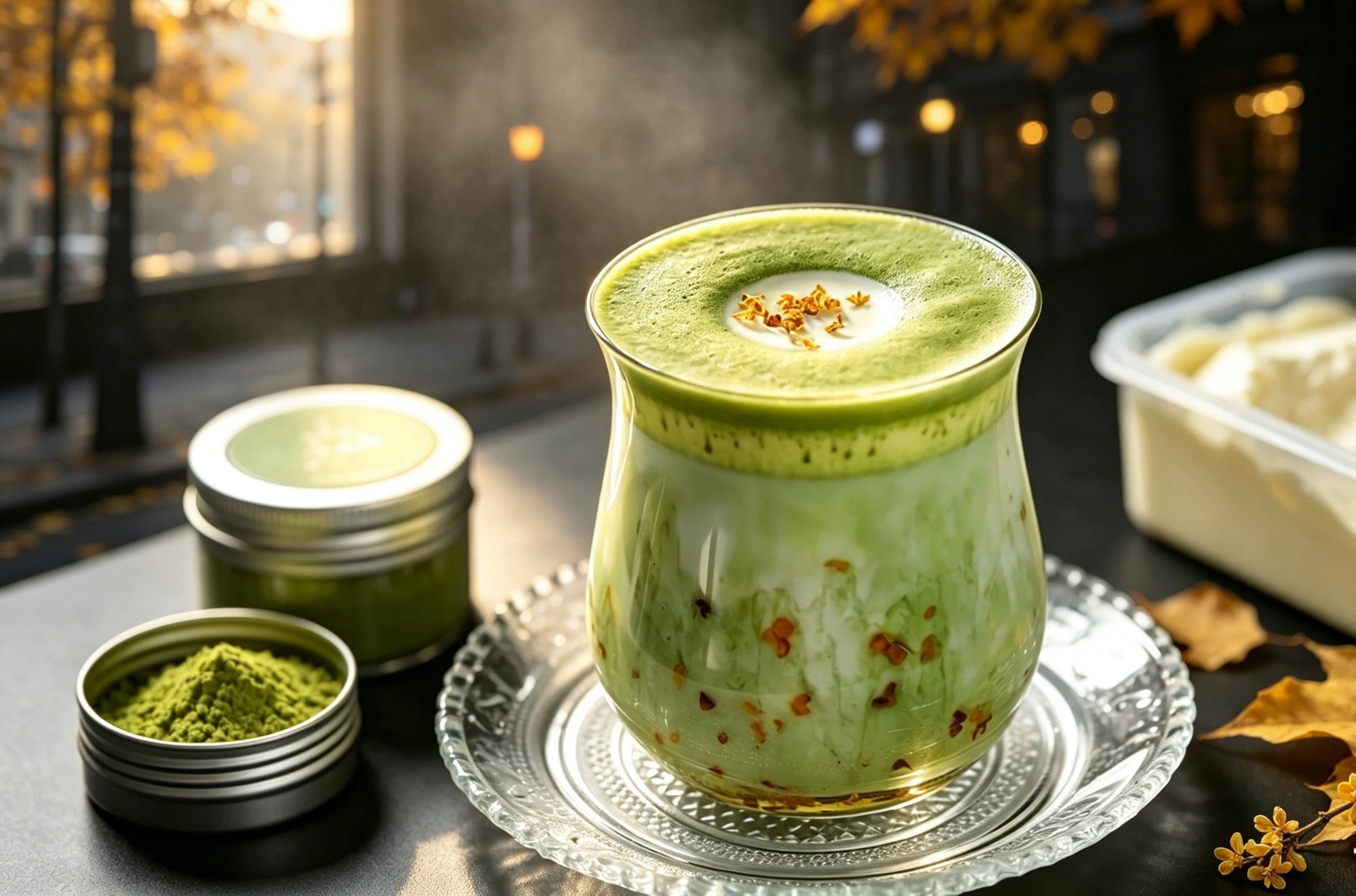 B&iacute; mật đằng sau ly matcha 