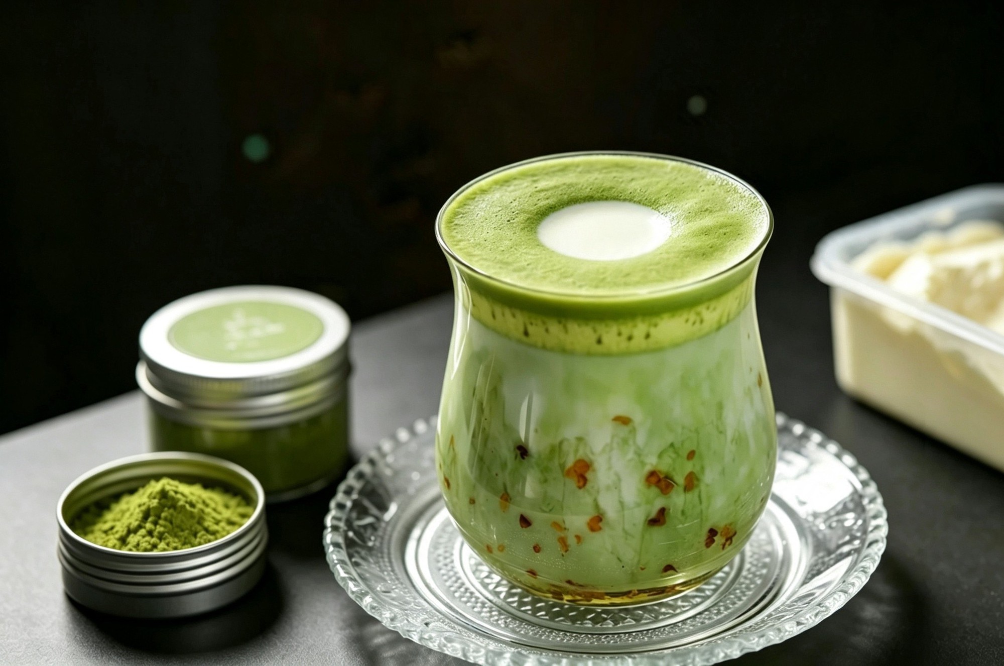 B&iacute; mật đằng sau ly matcha 