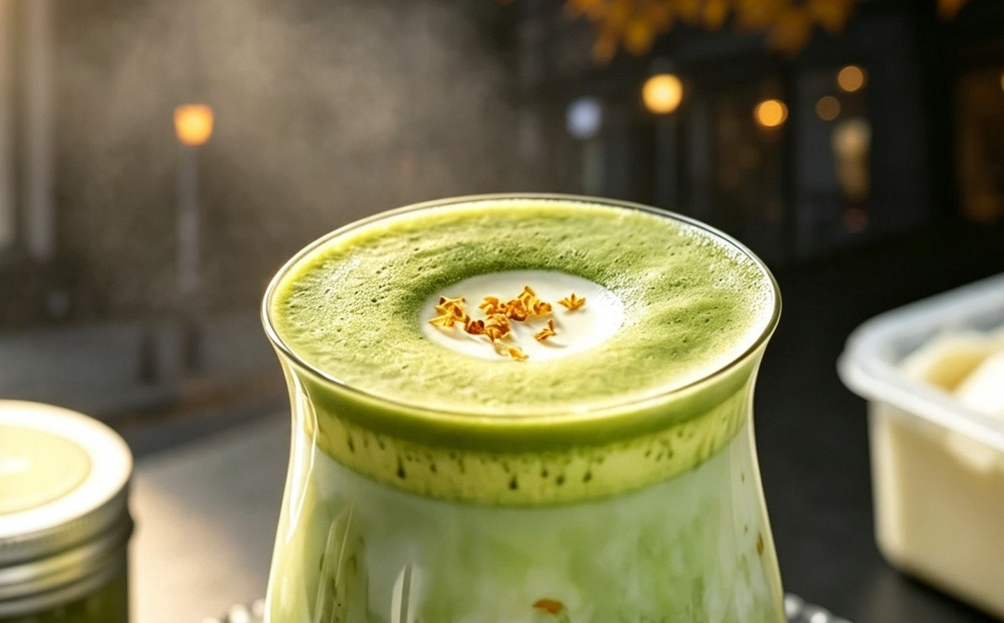 B&iacute; mật đằng sau ly matcha 