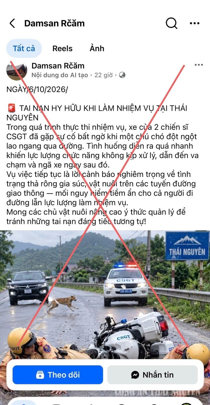 H&igrave;nh ảnh CSGT gặp tai nạn ở Th&aacute;i Nguy&ecirc;n l&agrave; sản phẩm của AI , kh&ocirc;ng phải thật - Ảnh 1.