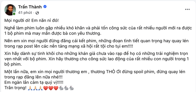 Trấn Th&agrave;nh th&ocirc;ng b&aacute;o n&oacute;ng  - Ảnh 1.
