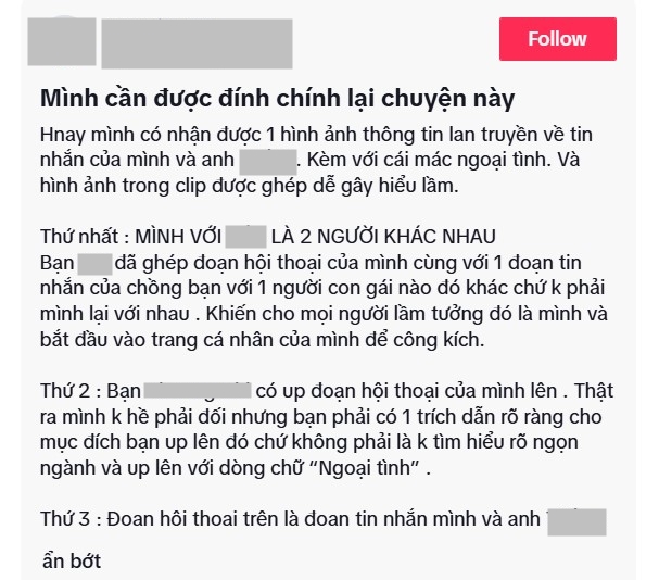 C&ocirc; g&aacute;i l&ecirc;n tiếng khi bị nhầm l&agrave; tiểu tam trong vụ trong nam TikToker lộ clip h&agrave;nh hung vợ  - Ảnh 3.
