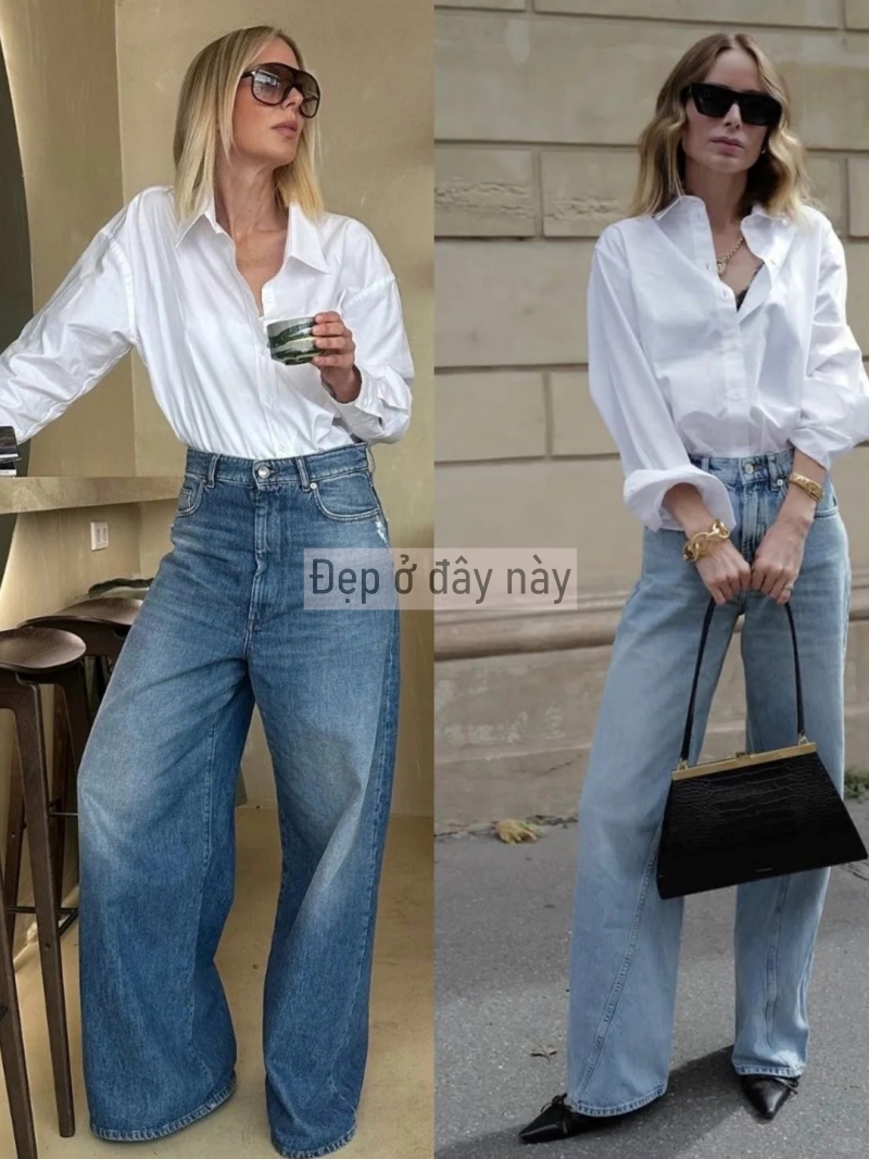 Sơ mi trắng v&agrave; quần jeans ống rộng: C&ocirc;ng thức &ldquo;đinh&rdquo; 2026 cho vẻ đẹp tối giản m&agrave; vẫn sang tuyệt đối - Ảnh 3.