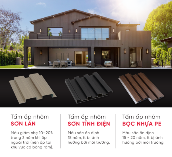 Vật liệu ốp ngo&agrave;i trời 2026: So s&aacute;nh độ bền Gỗ nhựa, Panel v&agrave; Nh&ocirc;m- Ảnh 4.