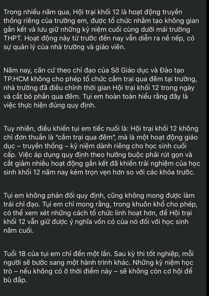 Tổ chức hội trại kh&ocirc;ng cho học sinh ở qua đ&ecirc;m, Sở GD-ĐT TPHCM n&oacute;i g&igrave;? - Ảnh 2.