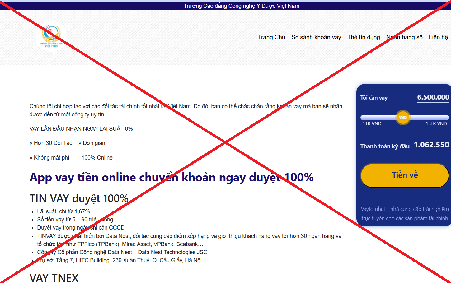 Website trường cao đẳng bị giả mạo, quảng c&aacute;o app vay tiền online - Ảnh 1.