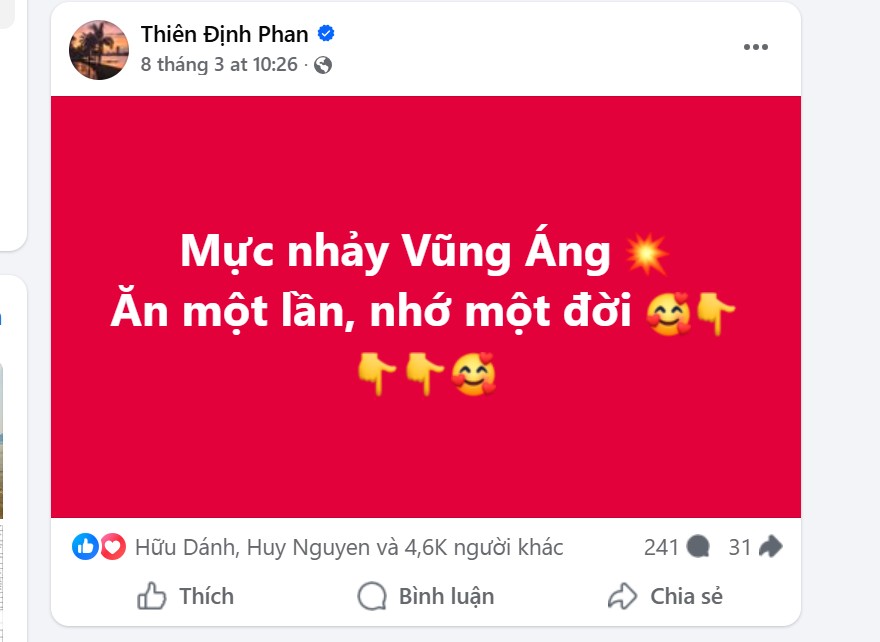 Chủ tịch tỉnh H&agrave; Tĩnh quảng b&aacute; mực nhảy Vũng &Aacute;ng hấp dẫn tr&ecirc;n Facebook năm 2026 - Ảnh 1.