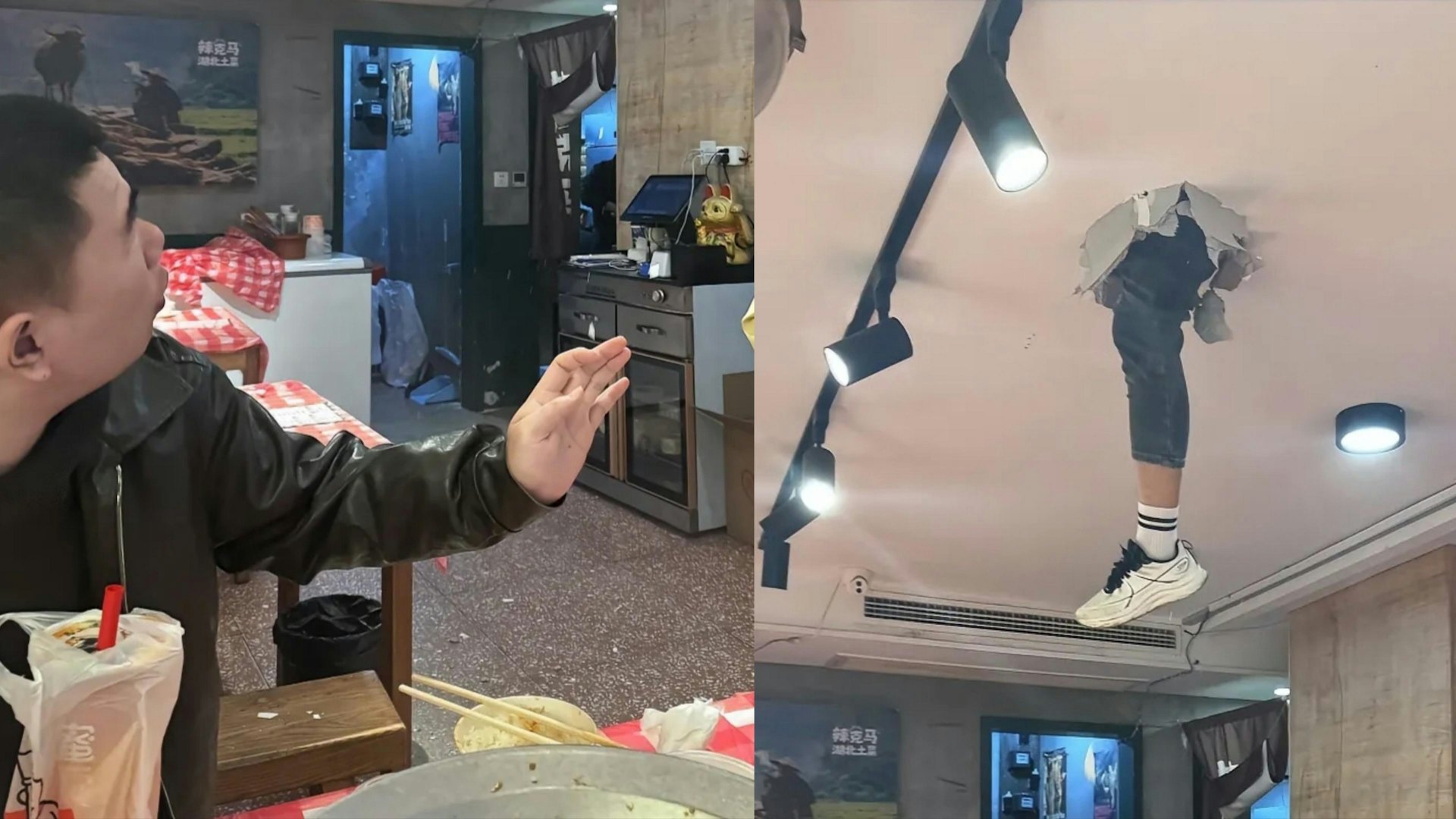 Kh&aacute;ch h&agrave;ng hoảng hốt khi thấy ch&acirc;n người rơi xuống từ trần qu&aacute;n ăn ở Vũ H&aacute;n - Ảnh 2.