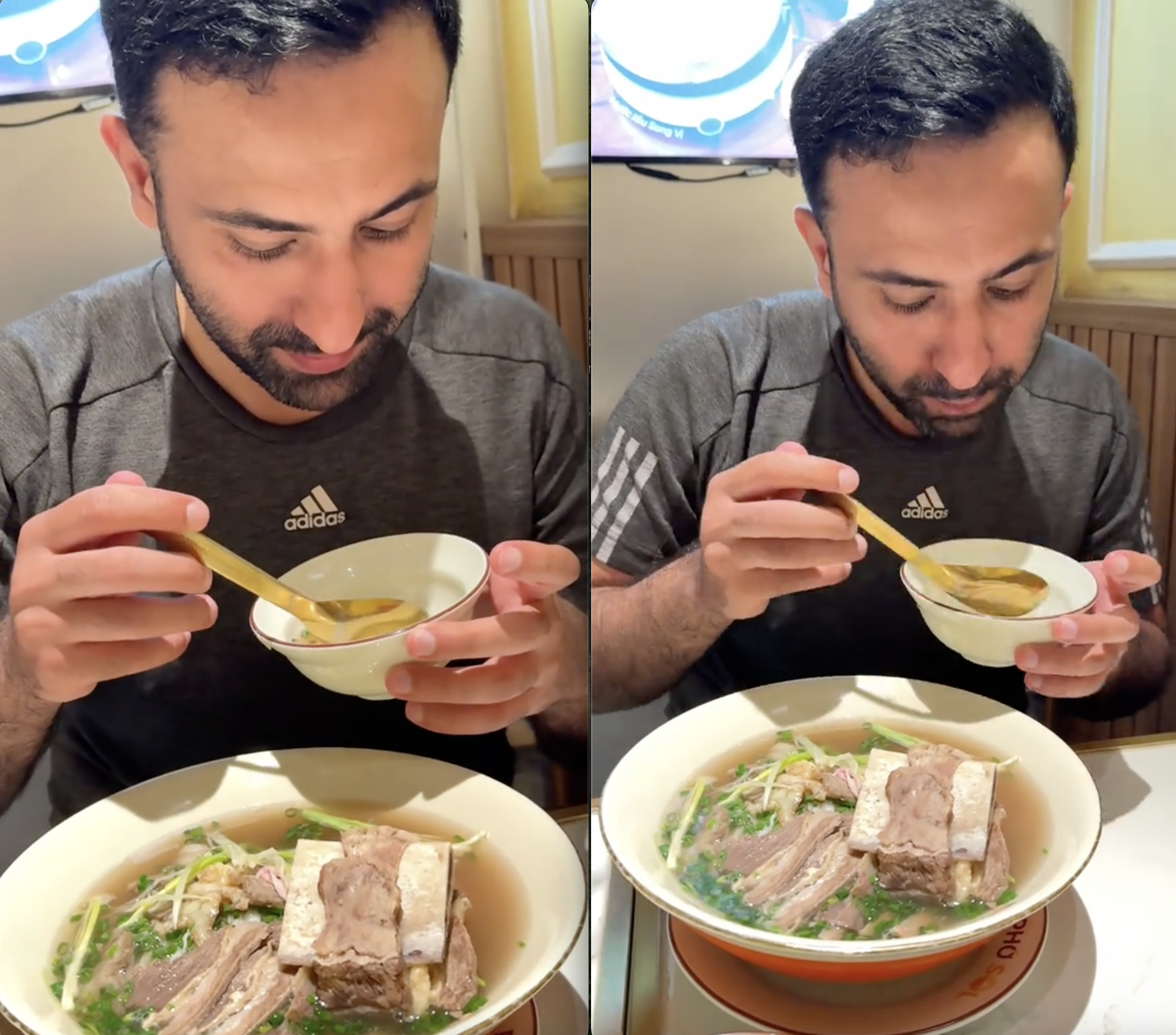 Kh&aacute;ch T&acirc;y nghiện trứng chần khi thưởng thức phở Việt Nam - Ảnh 1.