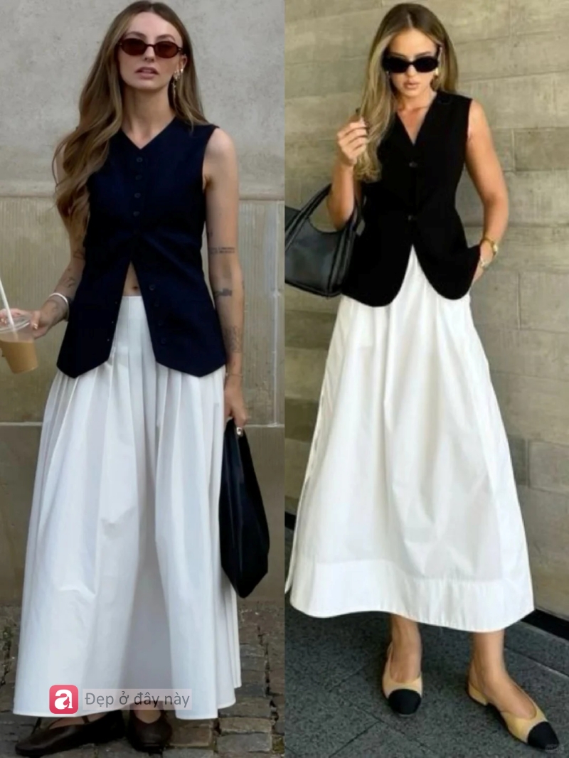 Kh&ocirc;ng cần đồ đắt tiền vẫn to&aacute;t l&ecirc;n kh&iacute; chất &ldquo;old money&rdquo;: Chỉ cần &aacute;o gile đen + v&aacute;y trắng l&agrave; đủ - Ảnh 2.