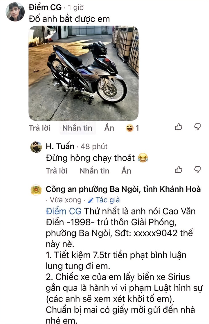 Th&aacute;ch thức C&ocirc;ng an tr&ecirc;n Facebook , nam thanh ni&ecirc;n bị mời l&agrave;m việc tại kh&aacute;nh h&ograve;a - Ảnh 1.