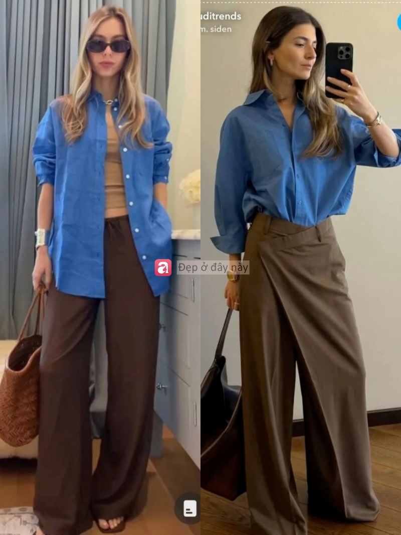 Kh&ocirc;ng cần cố: Chỉ sơ mi xanh v&agrave; quần ống rộng cũng đủ tạo thần th&aacute;i ri&ecirc;ng - Ảnh 5.