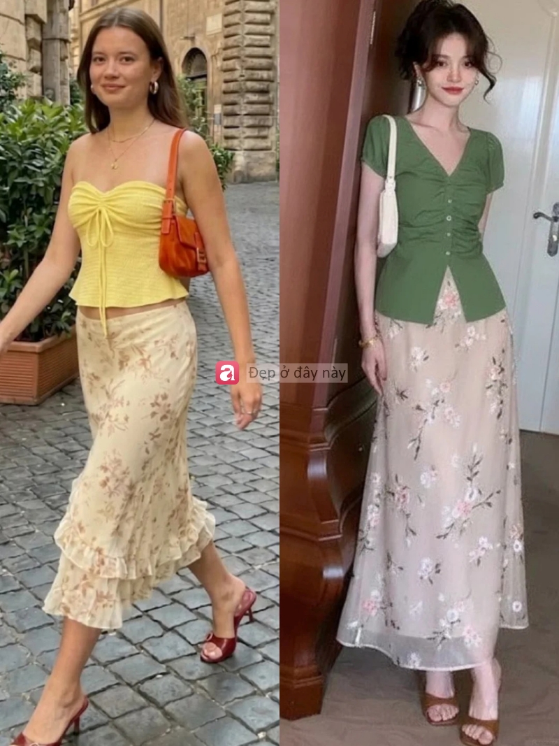8 c&aacute;ch phối ch&acirc;n v&aacute;y hoa nh&iacute; gi&uacute;p n&agrave;ng mặc đẹp từ c&ocirc;ng sở đến đi biển - Ảnh 2.