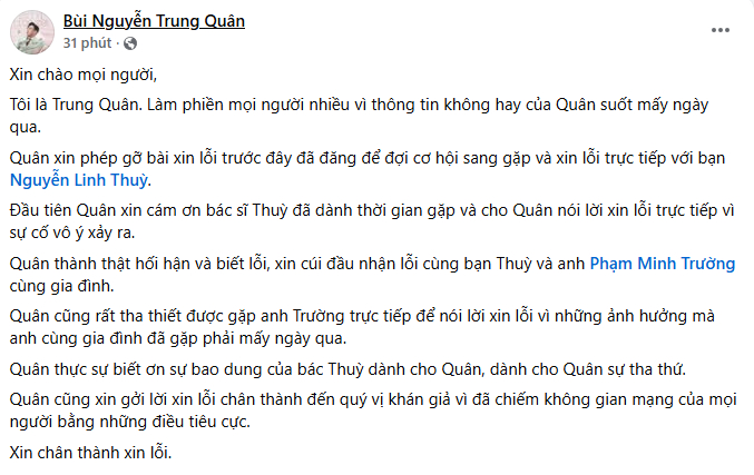 Động th&aacute;i bất ngờ của b&aacute;c sĩ Nguyễn Linh th&ugrave;y sau khi Trung Qu&acirc;n Idol xin lỗi - Ảnh 1.