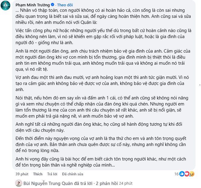 B&aacute;c sĩ Phạm Minh Trường phản hồi sau Vụ Trung Qu&acirc;n Idol h&agrave;nh hung vợ m&igrave;nh - Ảnh 1.