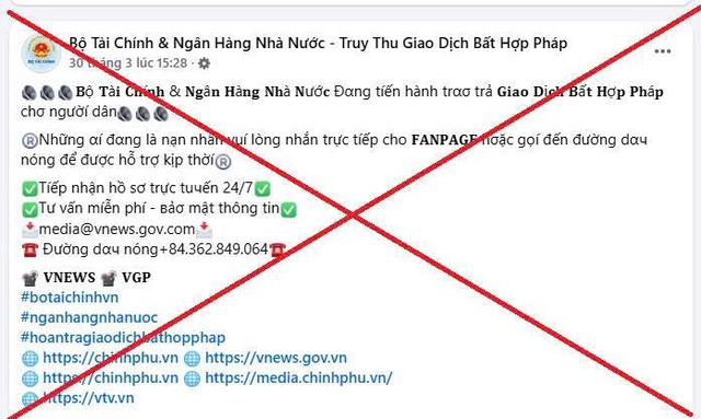 Xuất hiện trang Facebook mạo danh Bộ T&agrave;i ch&iacute;nh nhằm lừa đảo chiếm đoạt t&agrave;i sản - Ảnh 1.