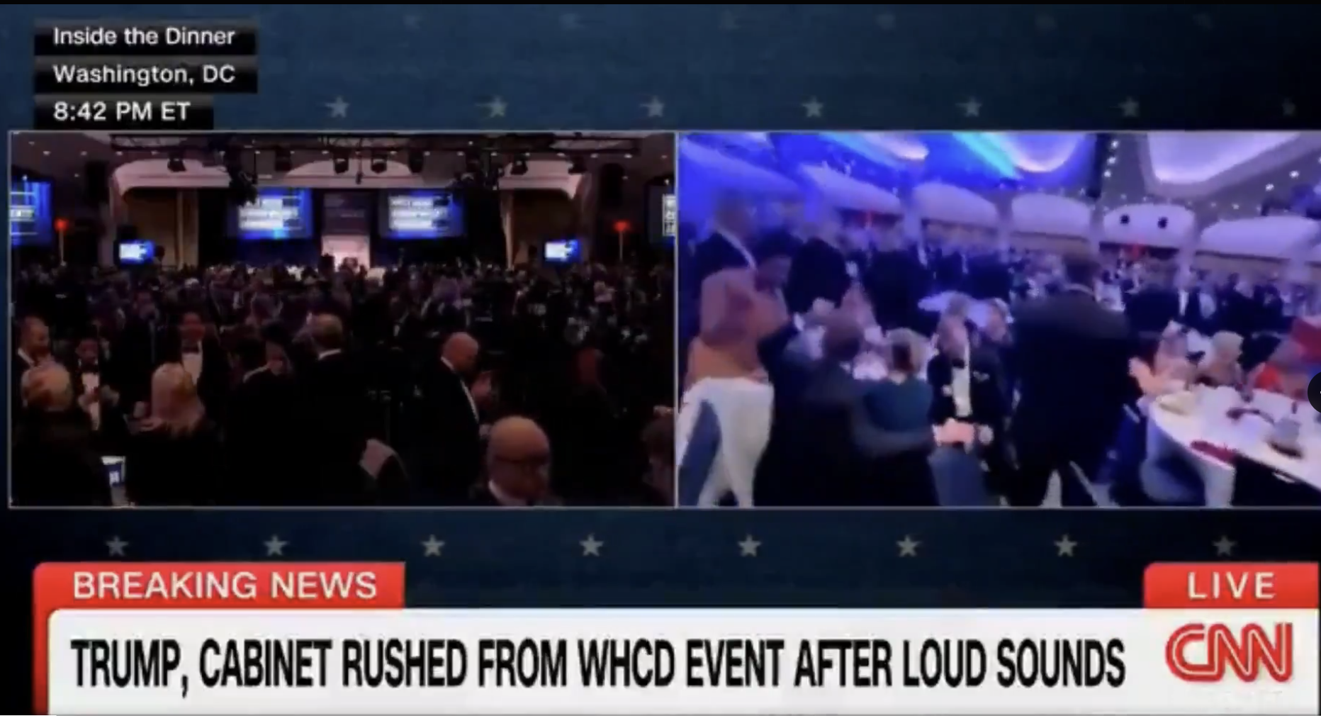 N&oacute;ng: Nổ s&uacute;ng tại tiệc d&agrave;nh cho ph&oacute;ng vi&ecirc;n Nh&agrave; Trắng, &ocirc;ng Donald Trump sơ t&aacute;n gấp - Ảnh 1.