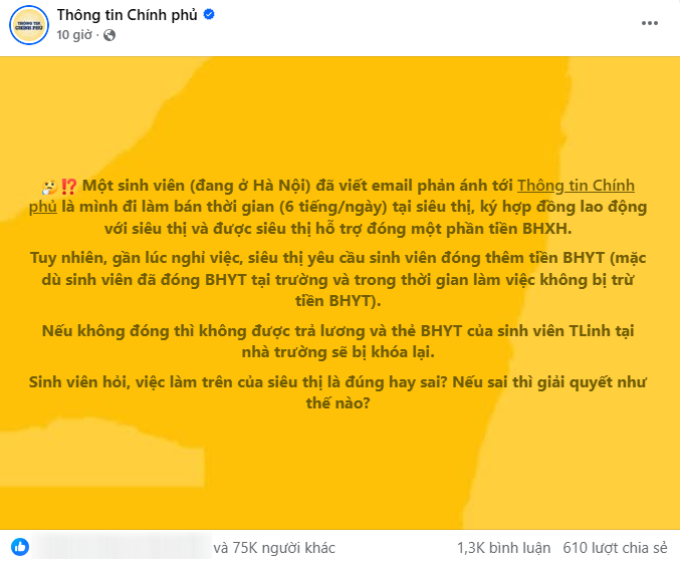 Kh&ocirc;ng đ&oacute;ng BHYT bị giữ lương: Quy định v&agrave; quyền lợi của sinh vi&ecirc;n l&agrave;m th&ecirc;m - Ảnh 1.