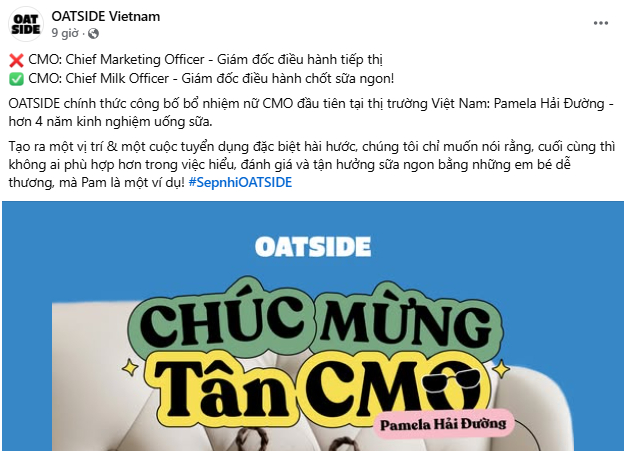 H&atilde;ng sữa Oatside Việt Nam g&acirc;y tranh c&atilde;i với vị tr&iacute; CMO đặc biệt trong năm 2026 - Ảnh 1.