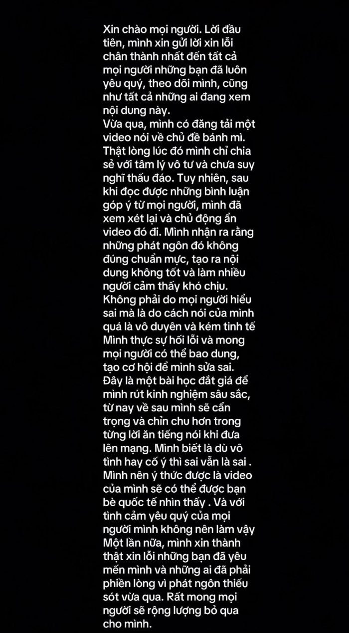 Ph&aacute;t ng&ocirc;n b&aacute;nh m&igrave; g&acirc;y tranh c&atilde;i của TikToker 3 , 1 triệu followers v&agrave; lời xin lỗi ch&acirc;n th&agrave;nh - Ảnh 3.