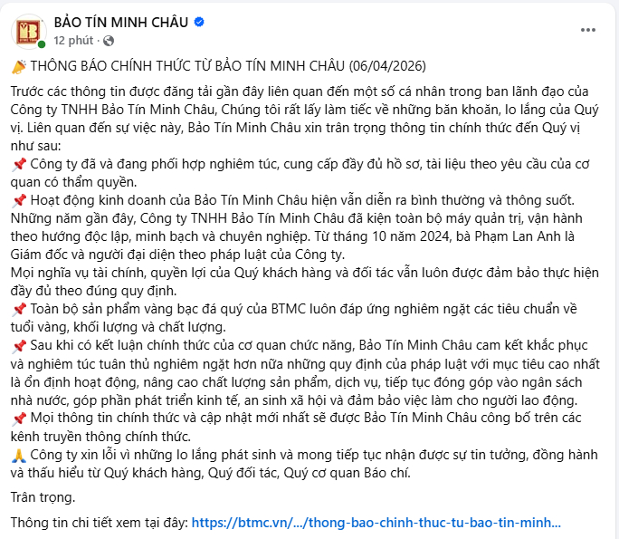 Bảo T&iacute;n Minh Ch&acirc;u l&ecirc;n tiếng về khởi tố cha con &ocirc;ng Vũ Minh Ch&acirc;u - Ảnh 1.