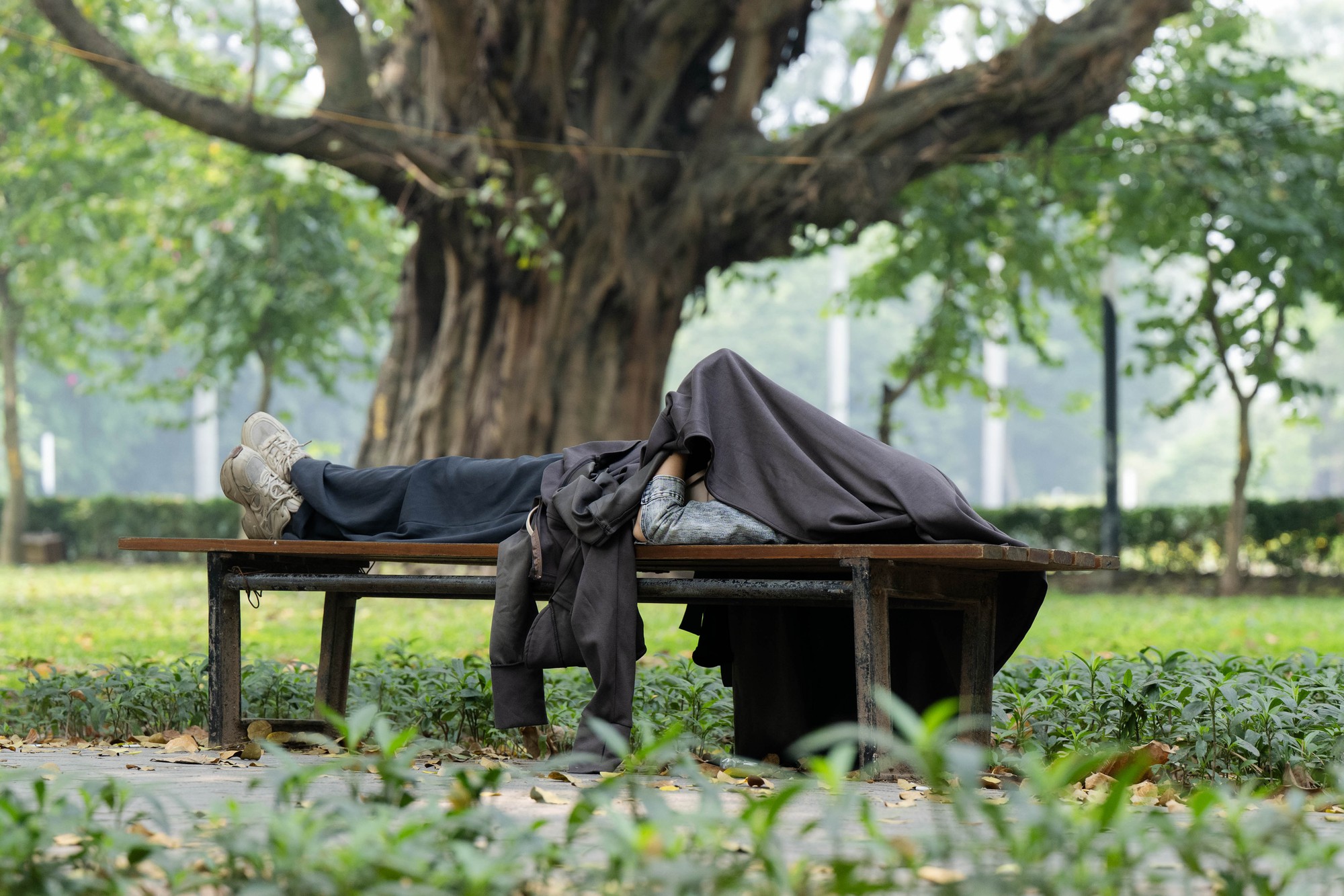 Nắng n&oacute;ng 38 độ C ở H&agrave; Nội: C&ocirc;ng vi&ecirc;n th&agrave;nh &ldquo; ph&ograve;ng ngủ trưa &rdquo; của người lao động - Ảnh 8.