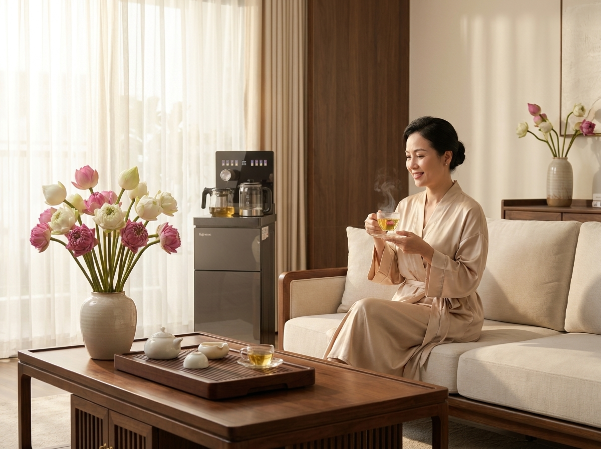 Tạm biệt nỗi &aacute;m ảnh b&ecirc; b&igrave;nh 20 l&iacute;t: C&acirc;y nước b&agrave;n tr&agrave; nối thẳng RO, biến ph&ograve;ng kh&aacute;ch th&agrave;nh trạm pha chế tại gia - Ảnh 1.
