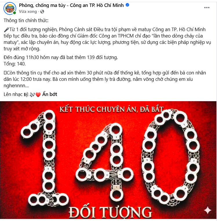 Bắt giữ 140 đối tượng trong chuy&ecirc;n &aacute;n ma t&uacute;y đặc biệt nghi&ecirc;m trọng tại TP . HCM năm 2026 - Ảnh 1.
