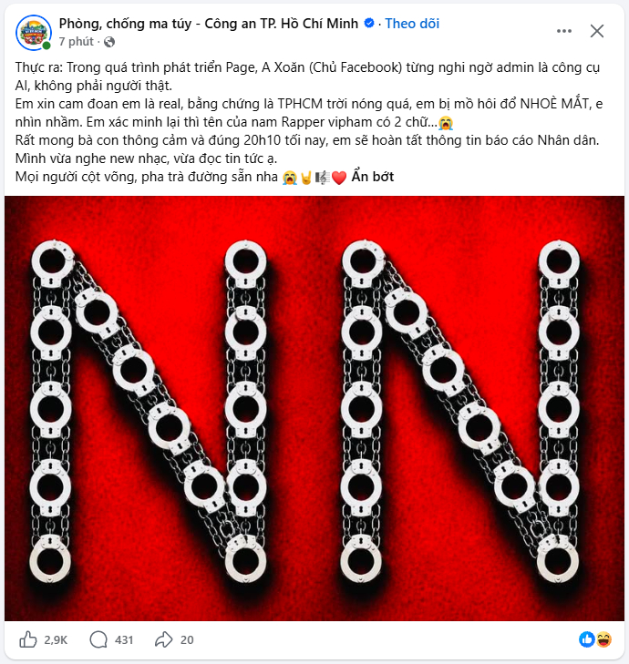 Fanpage Ph&ograve;ng , chống ma t&uacute;y C&ocirc;ng an TP . Hồ Ch&iacute; Minh g&acirc;y sốt với tr&ograve; chơi đo&aacute;n rapper - Ảnh 2.