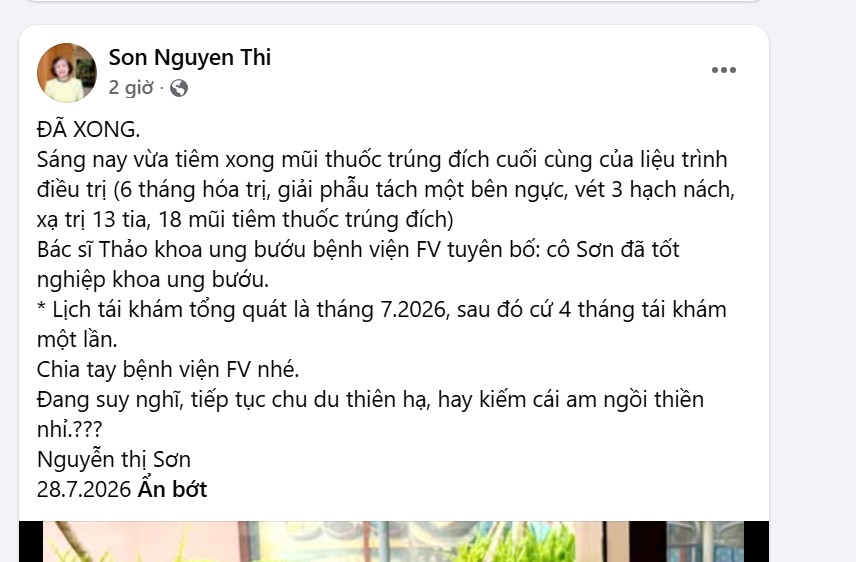 B&agrave; chủ gia tộc Sơn Kim chia sẻ h&agrave;nh tr&igrave;nh điều trị ung thư đầy nghị lực - Ảnh 1.
