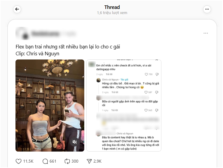Cặp đ&ocirc;i g&aacute;i Việt - trai T&acirc;y y&ecirc;u nhau, bị cả đồng mạng cảnh b&aacute;o v&igrave; &ldquo;anh x&agrave;i dating app nhiều, em nhắc chị&rdquo; - Ảnh 2.